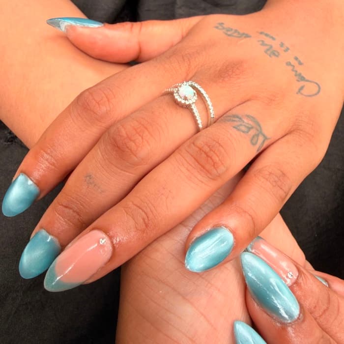Cat eye · sky blue — nails by Ezra's Nail Studio, Aluva
